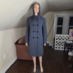 Jacatex London Vintage Wool Duffle Coat Women’s M Blue Hooded Toggle Lined UK